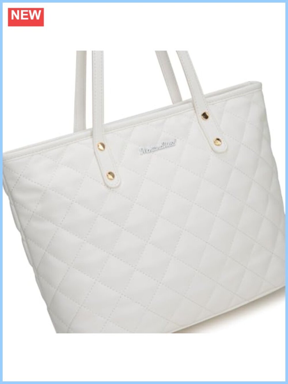 Quilted Vegan Leather Tote Bag Top Zipper Shoulder Handbag - Picture 3 of 6